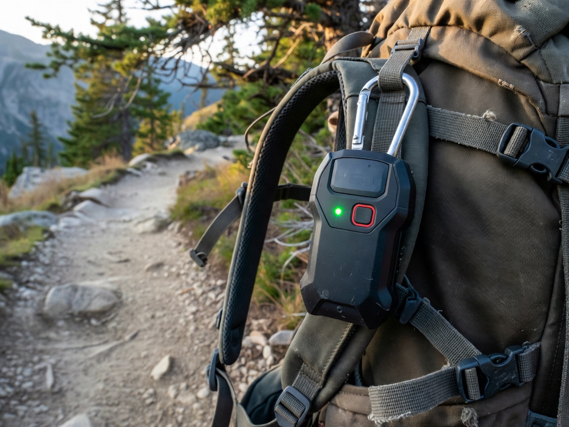 Opentrail Sentinel Alpha satellite emergency tracker device on hiking pack